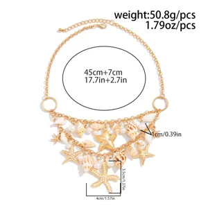 Bohemian seashell and starfish necklace detail with measurement parameters