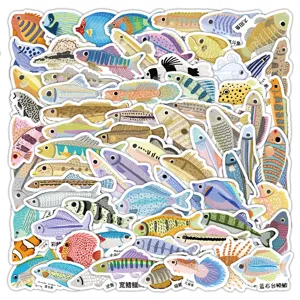 80 pzas pegatinas de peces de dibujos animados impermeables animales acuáticos para niños