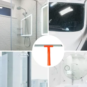 Versatile glass squeegee with orange handle for bathroom mirrors and car windows