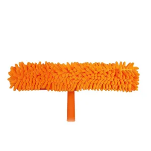 Close-up view of the orange chenille cleaning head for window squeegee and glass wiper
