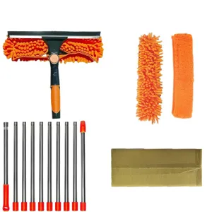 2-in-1 Fensterputzer Abzieher Set mit Verlängerungsstangen und Mikrofasertüchern Glas