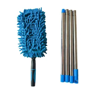 Blauer Mikrofaser-Staubwedel mit ausziehbarer 4-teiliger Edelstahlstange