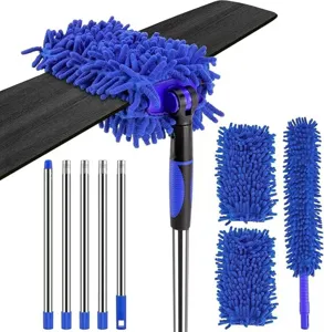 Detalles del juego de plumero de microfibra extensible, cabezal flexible con barras de acero.