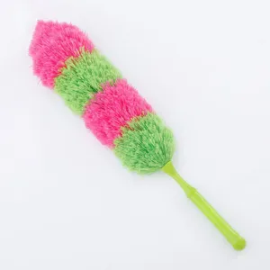 Colorful electrostatic feather duster for home cleaning, bendable dusting tool with soft fluffy head.