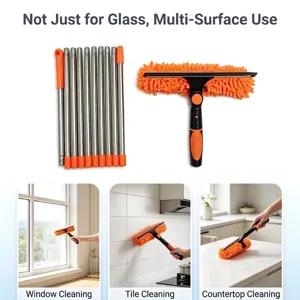 Professional 4-in-1 window cleaning kit with squeegee, microfiber mop and extension poles