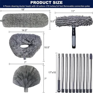 Cleaning duster kit with 4 interchangeable heads and 14ft telescopic poles