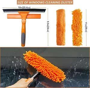 Detailed dimensions of 2-in-1 window cleaning duster with squeegee and microfiber pads