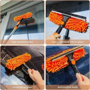 Multi-functional 2-in-1 window squeegee and microfiber cleaning tool for various surfaces