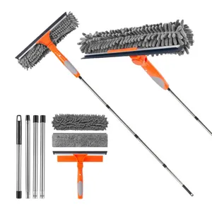 Detachable window cleaning kit parts with extendable stainless steel pole and scraper