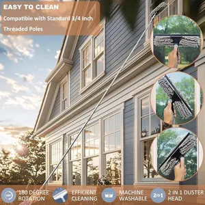 Professional 2-in-1 window squeegee and microfiber duster with 180-degree rotation