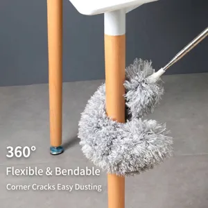 Flexible microfiber duster with telescopic handle for home ceiling cleaning