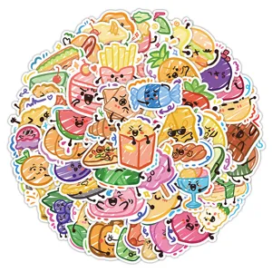 Set of 60 cute kawaii food doodle stickers for laptop, luggage, and journal decoration