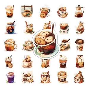 Set di adesivi impermeabili vintage a tema caffè e biscotti per scrapbooking fai-da-te