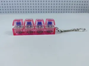 Detail van roze transparante lichtgevende mechanische schakelaar tester sleutelhanger