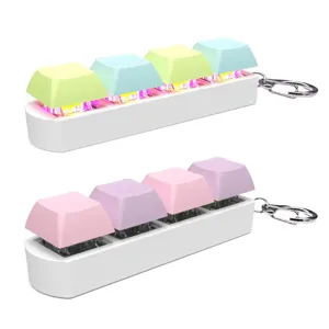 Detail view of mechanical keyboard switch fidget toy keychain with colorful LED lights