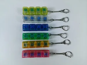 Detailweergave van doorschijnende mechanische schakelaartester sleutelhangers