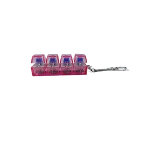 Roze transparante mechanische schakelaar tester sleutelhanger met 4 toetsen en LED-licht