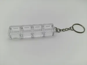 Detailed view of transparent 4-key mechanical keyboard switch tester base keychain