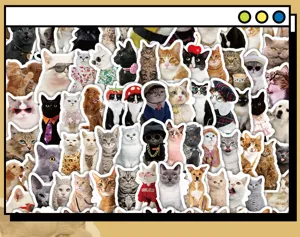 Collection de 200 autocollants réalistes de chats et chiens avec des expressions mignonnes.