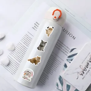 60 pieces of realistic kitten stickers decorating a white insulated water bottle