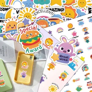 Dopamine stijl kinderen beloning stickers, schattige cartoon engelse aanmoediging stickers.