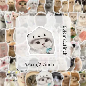 Detailed dimension view for cute realistic cat stickers with a white bear hood