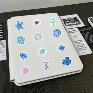 Wasserdichte blaue Aquarell Blumen Aufkleber Set, ästhetische DIY Laptop Sticker.