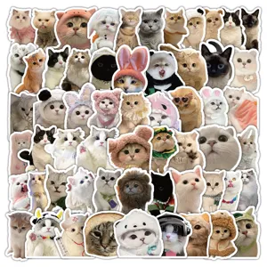 Detailed view of 60 unique and cute realistic cat stickers with various funny outfits