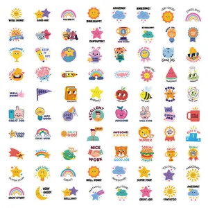 80 Stuks Kinder Beloning Stickers Schattige Cartoon Dopamine Engels Motiverend Decals
