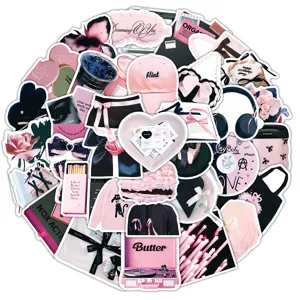 52 Pcs Black Pink Ins Style Graffiti Stickers Aesthetic Cute DIY Stationery Laptop Decals