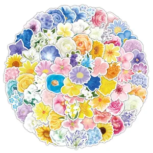 Aquarell Blumen Aufkleber Detailansicht, verschiedene Pflanzen Motive fuer Tagebuch.