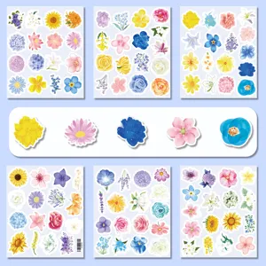 Aquarell Blumen Aufkleber ästhetische Pflanzen Sticker Set für Tagebuch und DIY Basteln.