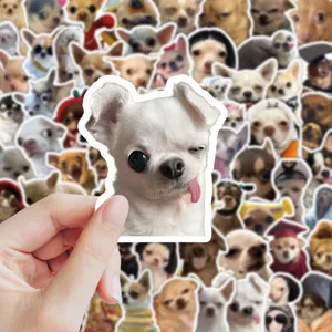 Gros plan d'un autocollant amusant de chihuahua blanc issu d'un lot de 80 pièces