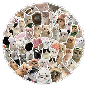 Assortment of 60 realistic cute cat stickers with funny hats and costume designs