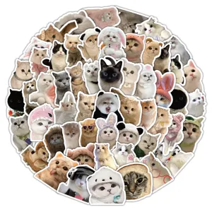 Collection of 60 adorable realistic cat stickers with various cute costumes and expressions