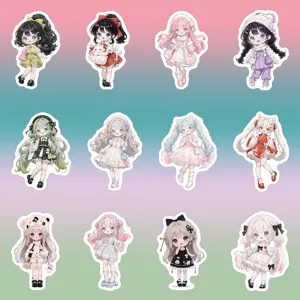 Simpatici adesivi di ragazze anime, 12 adorabili design di principesse, decalcomanie impermeabili.