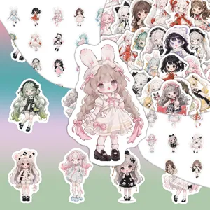Set di adesivi impermeabili per ragazze anime carine, decalcomanie principessa cartone animato.