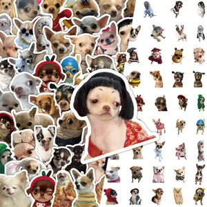 Lot de 80 autocollants amusants de mèmes chihuahua avec diverses expressions mignonnes.