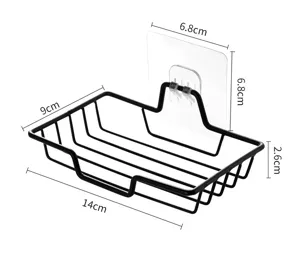Schwarzer Seifenhalter Metall Abtropfgestell Detail, Wandmontage mit Maßangaben.