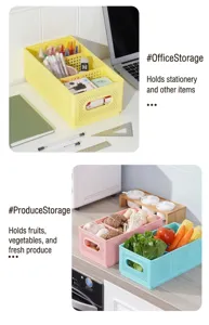 Vista dettagliata del cestino portaoggetti pieghevole in plastica per ufficio e cucina.