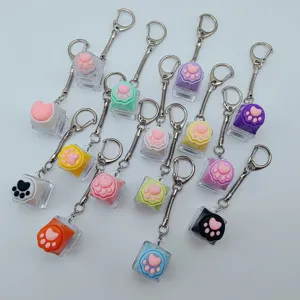Porte-clés Touche de Clavier Mécanique Griffe de Chat Anti-stress Lumineux LED Pendentif de Sac en Silicone Pour Filles