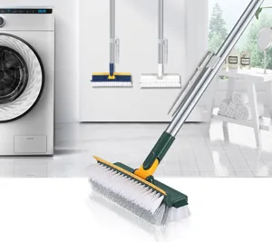 Long-handle floor crevice brush for bathroom tile cleaning with V-shaped bristles
