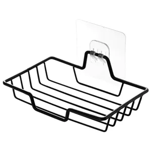 Schwarzer Draht Seifenhalter Wandmontage Schwamm Abtropfgestell fuer Bad Kueche Organizer