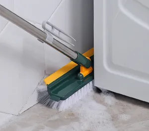 5-in-1 long handle crevice cleaning brush scrubbing a narrow bathroom floor gap