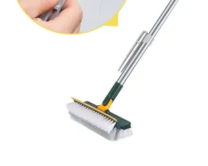 Detailed close-up of a 5-in-1 floor scrub brush showing handle attachment accessory