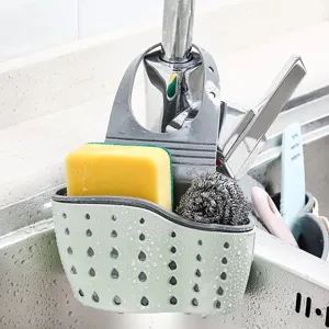 Keuken gootsteen hangende mand verstelbare siliconen spons houder afvoerbak voor kraan