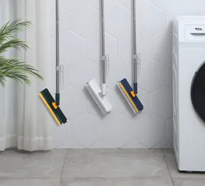 Three long-handle floor scrubbing brushes for bathroom tile and crevice cleaning