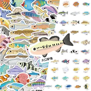 Pegatinas Educativas de Peces para Niños Impermeables Dibujos Animados Criaturas Acuáticas Calcomanías para Decoración Escolar