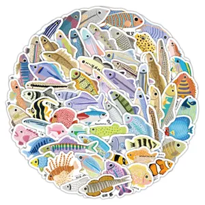 80pcs pegatinas bonitas de peces dibujos animados impermeables animales marinos