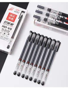 Bolígrafo de gel negro de alta capacidad con punta fina de 0.5mm para escritura fluida y secado rápido.